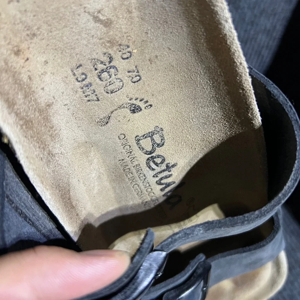 Betula Birkenstock Sandals Mens 40 L9 M7 Black Two Strap Slide Cork Footbed